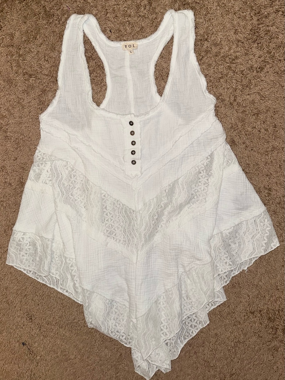 POL White Gauzy Lace Tank Blouse - size LARGE - Picture 2 of 3